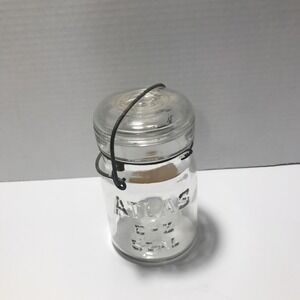 Vintage Atlas E Z Seal Pint Clear Mason Jar - Wire Bail Glass Lid